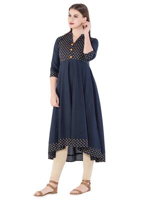 foil printed high-low kurta - 16302922 - Standard Image - 2