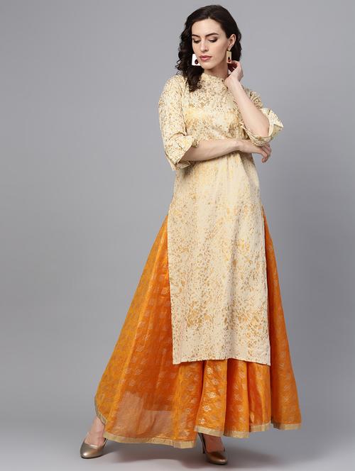 gold foil printed straight kurta - 16303447 - Standard Image - 1