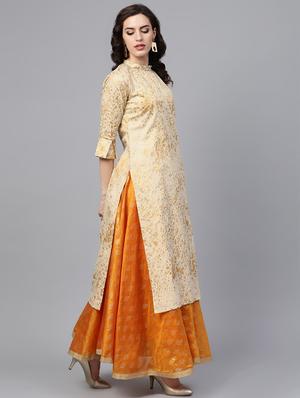 gold foil printed straight kurta - 16303447 - Standard Image - 2