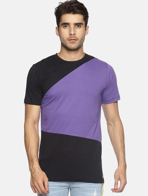 purple color block cut and sew tshirt - 16303683 - Standard Image - 1