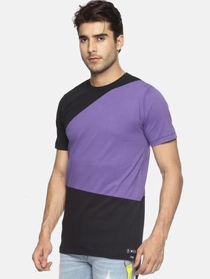 purple color block cut and sew tshirt - 16303683 - Standard Image - 2