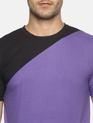 purple color block cut and sew tshirt - 16303683 - Standard Image - 5