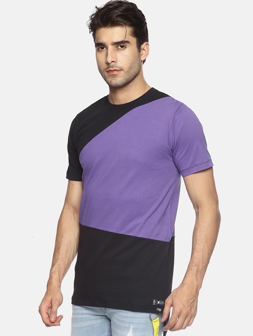 purple color block cut and sew tshirt - 16303683 - Zoom Image - 2