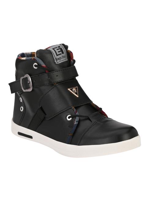 black leatherette lace up sneakers - 16304628 - Standard Image - 1