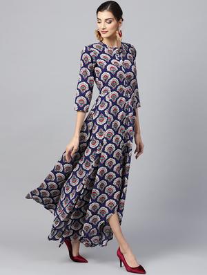 indigo printed ethnic dress - 16305720 - Standard Image - 2