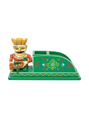 golden peacock handcrafted green pen stand - 16306645 - Standard Image - 2