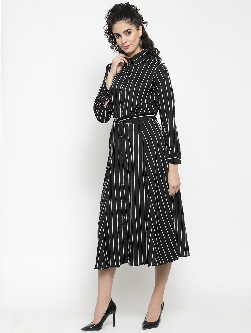 tie knot button up striped a-line dress - 16306698 - Zoom Image - 2