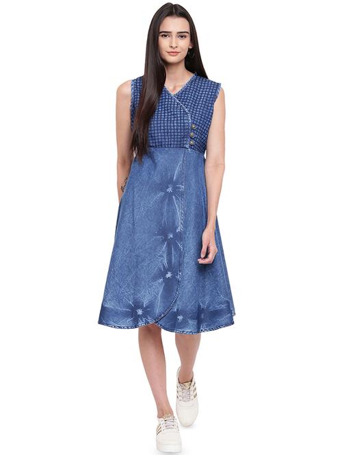button detail denim a line dress - 16306874 - Standard Image - 1