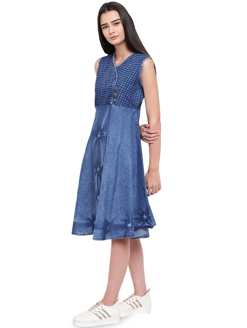 button detail denim a line dress - 16306874 - Zoom Image - 2
