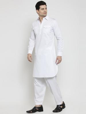 white cotton pathani kurta - 16308298 - Standard Image - 2