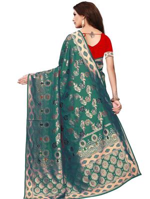 floral zari motif banarasi saree with blouse - 16308647 - Standard Image - 2