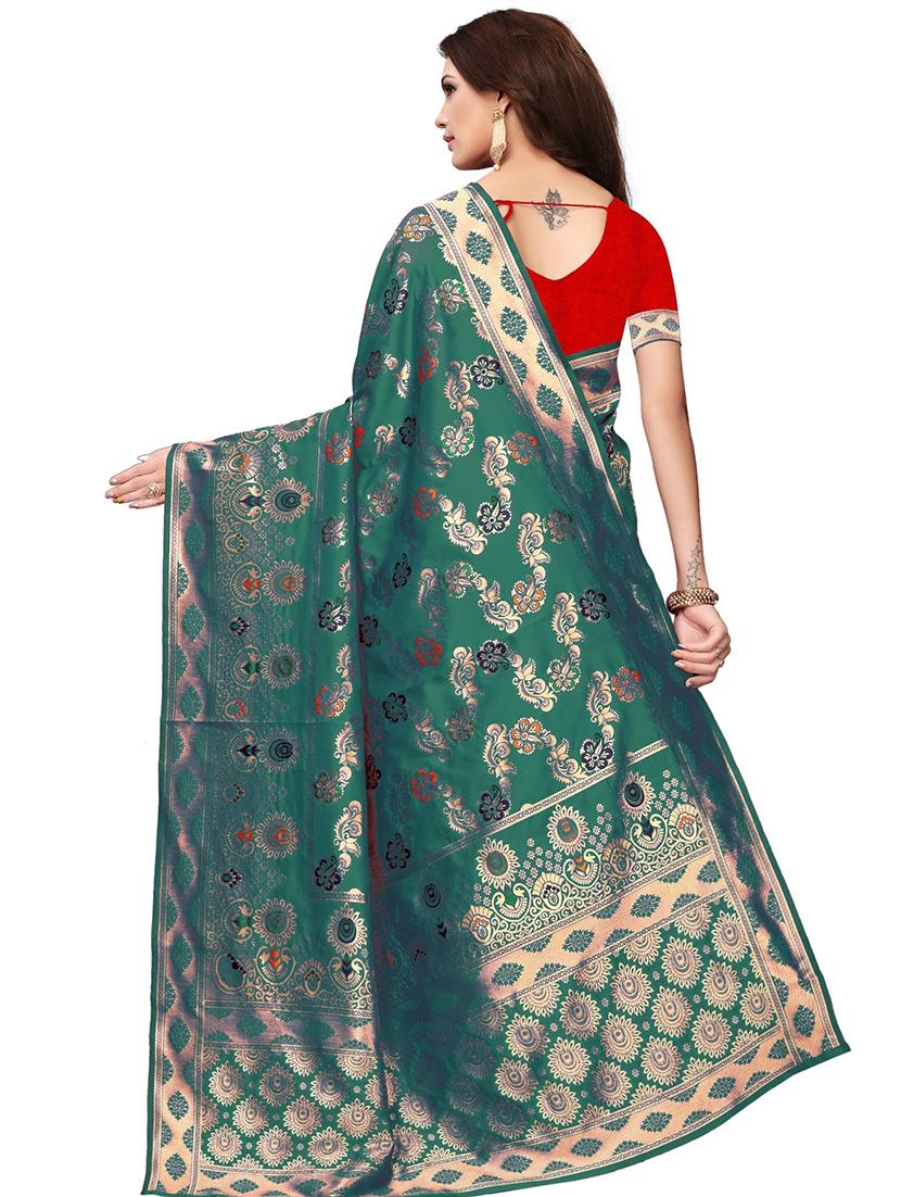 floral zari motif banarasi saree with blouse - 16308647 - Zoom Image - 2