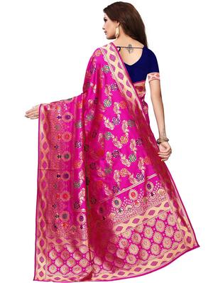 floral zari motif banarasi saree with blouse - 16308648 - Standard Image - 2
