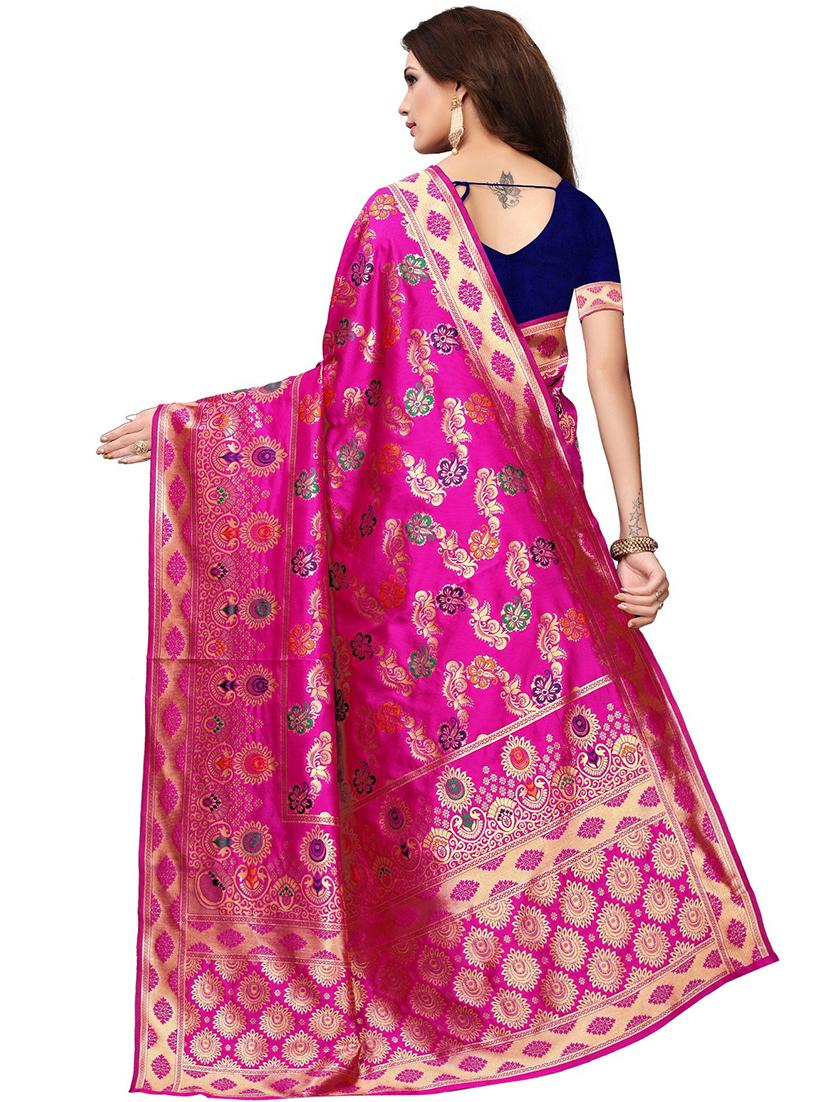 floral zari motif banarasi saree with blouse - 16308648 - Zoom Image - 2