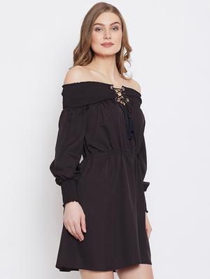 lace up detail off shoulder a-line dress - 16308819 - Standard Image - 2
