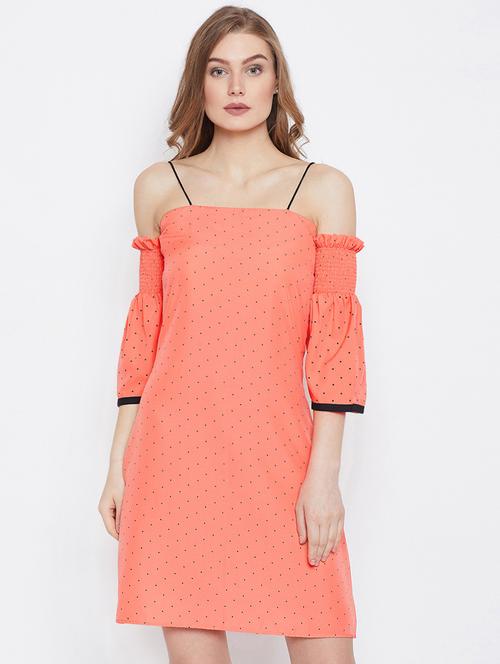 pin dots cold shoulder a-line dress - 16308833 - Standard Image - 1