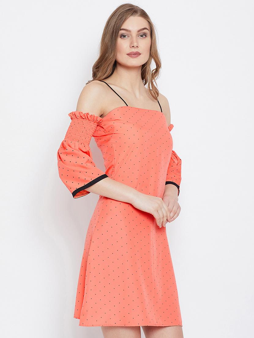 pin dots cold shoulder a-line dress - 16308833 - Zoom Image - 2