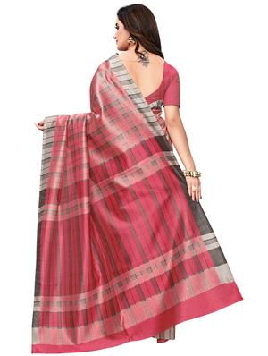 checkered printed saree with blouse - 16309516 - Standard Image - 2
