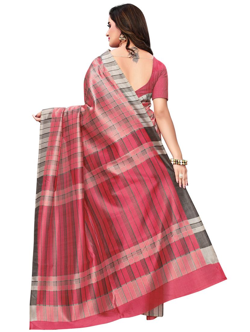checkered printed saree with blouse - 16309516 - Zoom Image - 2