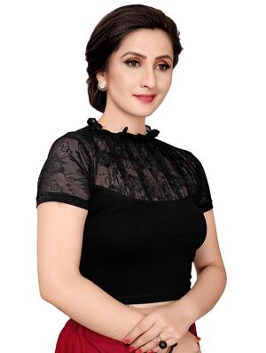 net yoke solid blouse - 16310165 - Standard Image - 2