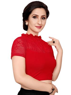 net yoke solid blouse - 16310166 - Standard Image - 2