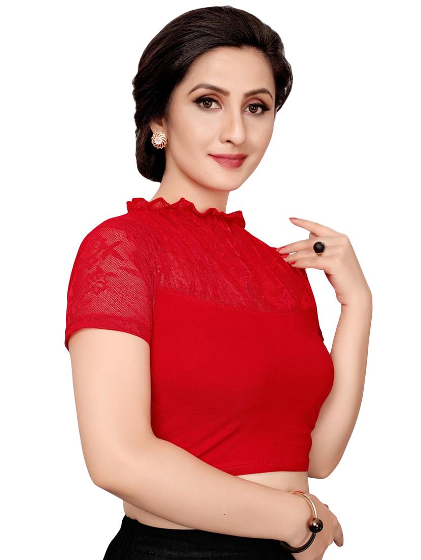 net yoke solid blouse - 16310166 - Zoom Image - 2