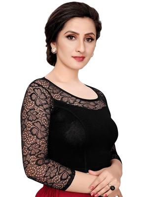net yoke solid blouse - 16310171 - Standard Image - 2