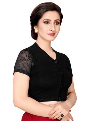 net sleeves solid blouse - 16310176 - Standard Image - 2