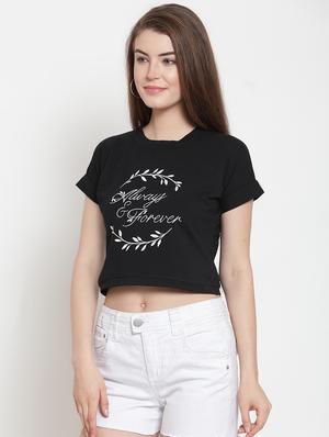 turn up sleeved graphic print crop top - 16310246 - Standard Image - 2