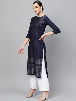 printed straight kurta - 16310880 - Standard Image - 2