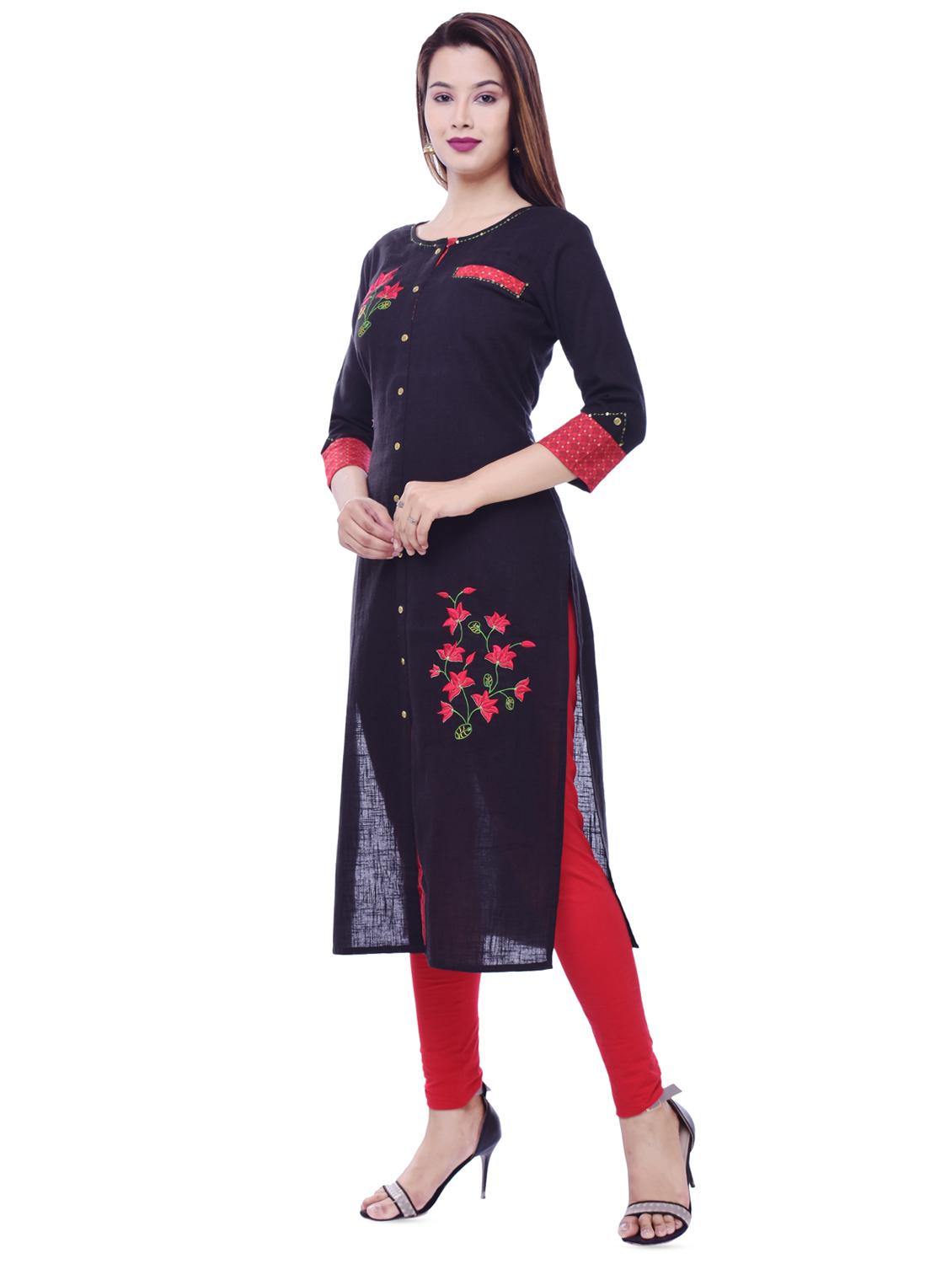 embroidered straight kurta - 16311179 - Zoom Image - 2