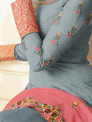 embroidered semi-stitched anarkali suit - 16311446 - Standard Image - 2
