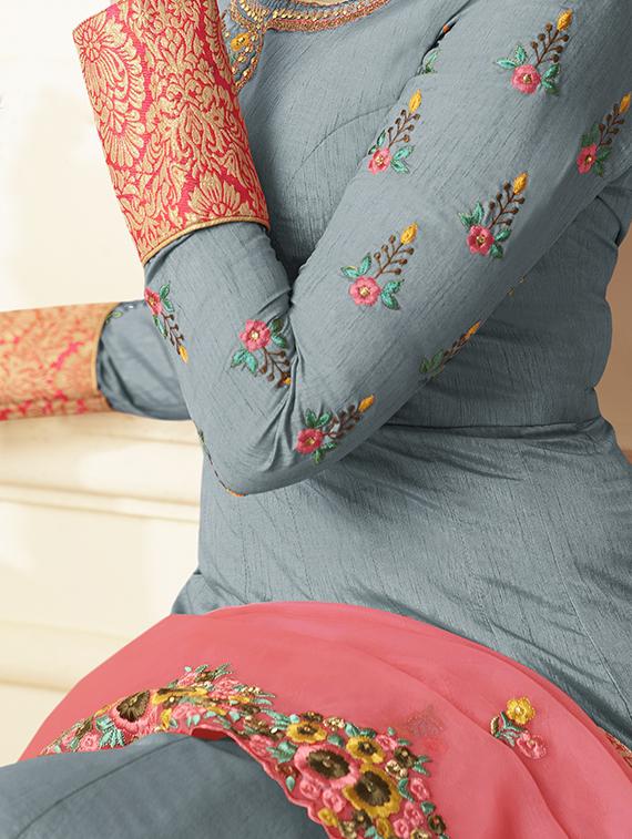 embroidered semi-stitched anarkali suit - 16311446 - Zoom Image - 2