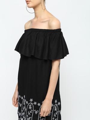 scallop hem off shoulder sheath dress - 16311649 - Standard Image - 5