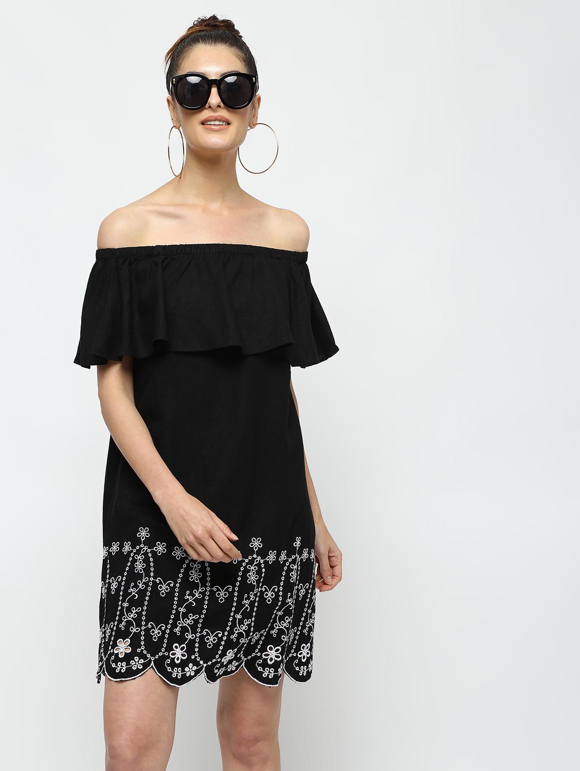 scallop hem off shoulder sheath dress - 16311649 - Zoom Image - 2