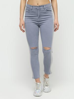 side taped knee slit jeans - 16313345 - Standard Image - 2