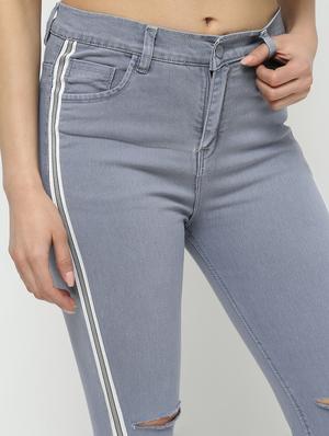 side taped knee slit jeans - 16313345 - Standard Image - 5