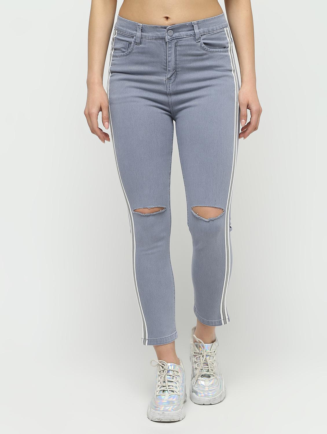 side taped knee slit jeans - 16313345 - Zoom Image - 2