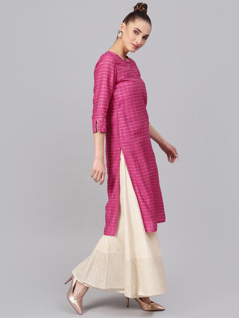 checkered straightkurta - 16313953 - Zoom Image - 2