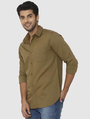 brown solid casual shirt - 16314279 - Standard Image - 2