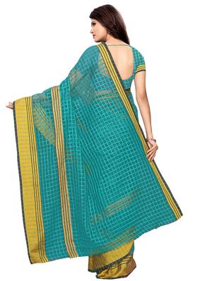 checkered zari motif woven saree with blouse - 16314737 - Standard Image - 2