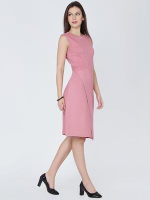 crew neck front overlapped sheath dress - 16314739 - Standard Image - 2