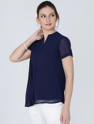 notch neck pleat detail top - 16314757 - Standard Image - 2