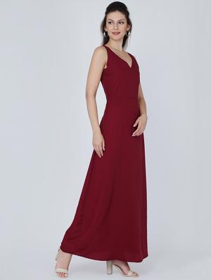 v neck solid maxi dress - 16314824 - Standard Image - 2