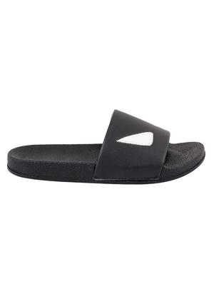 black leatherette slip on flip flops - 16315742 - Standard Image - 2