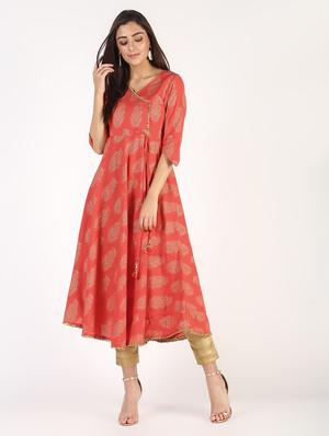 block printed angrakha kurta - 16317130 - Standard Image - 2