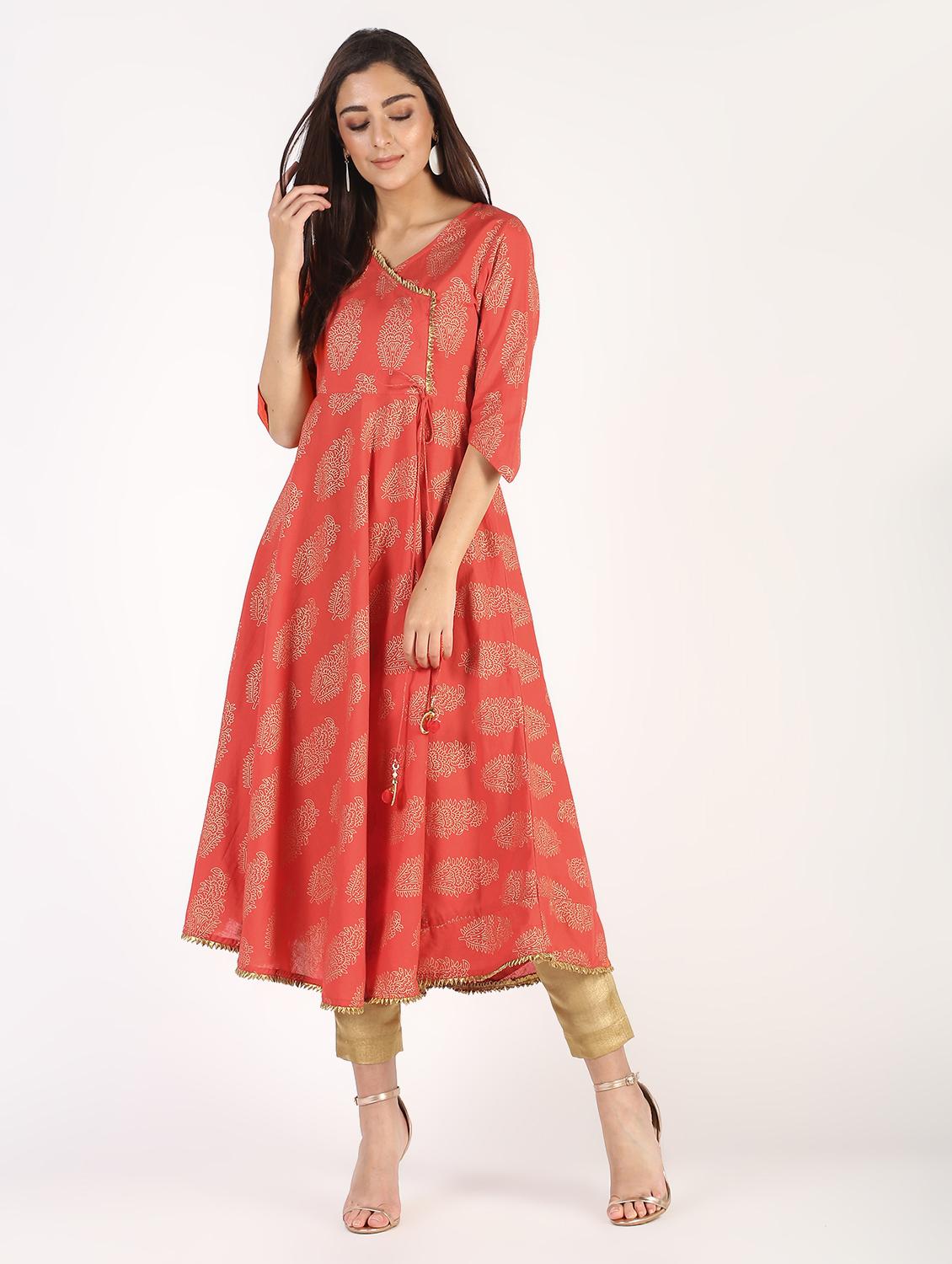 block printed angrakha kurta - 16317130 - Zoom Image - 2