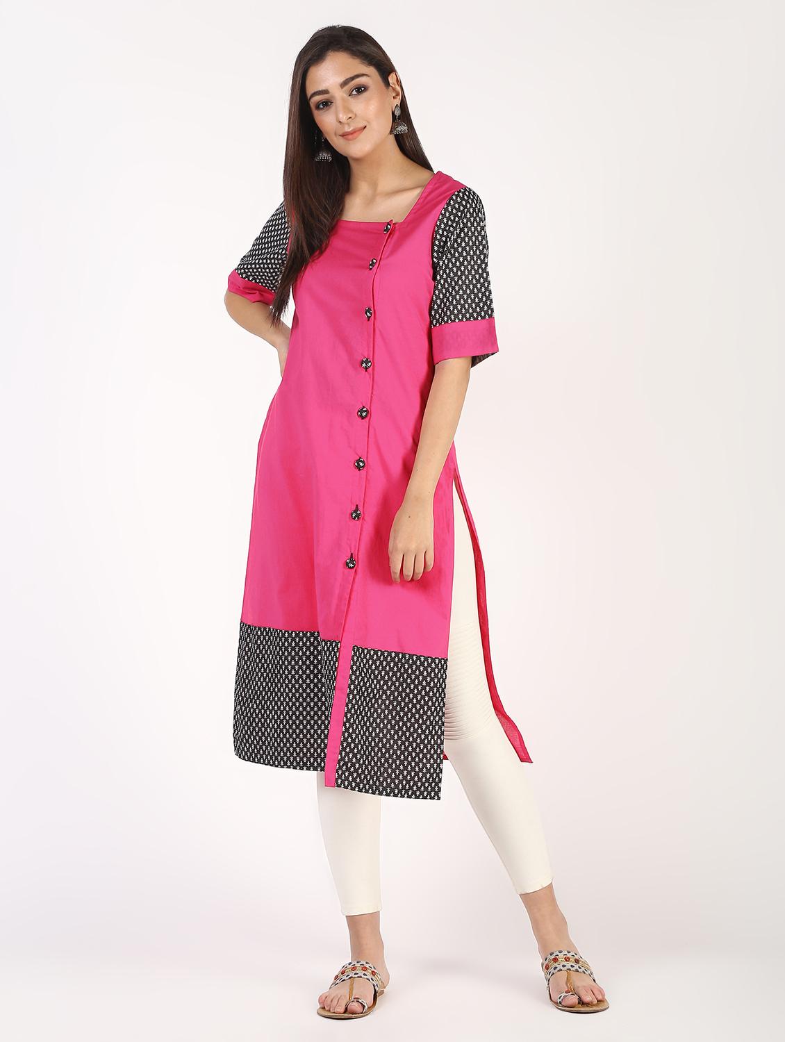 printed hem straight kurta - 16317132 - Zoom Image - 2