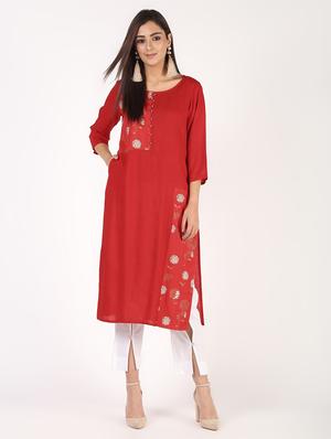 block printed straight kurta - 16317139 - Standard Image - 2