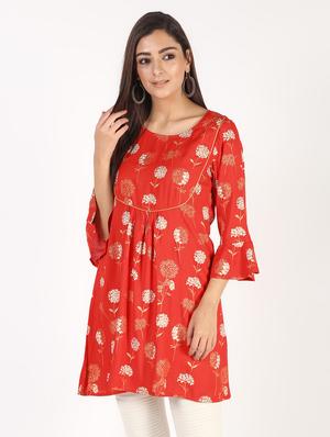 block printed a-line kurti - 16317148 - Standard Image - 2